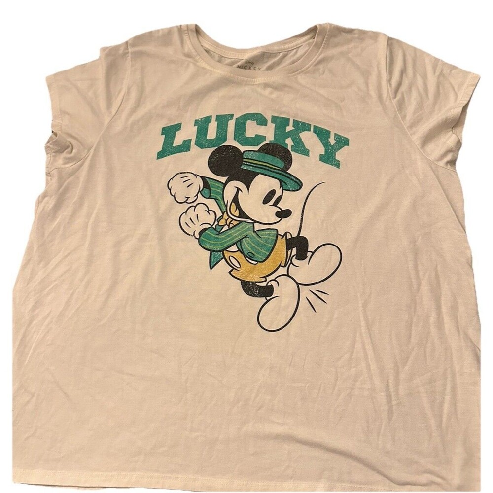 Disney Mickey Mouse Lucky St. Patricks Day Short Sleeve Worn T-Shirt XXL 2XL C1
